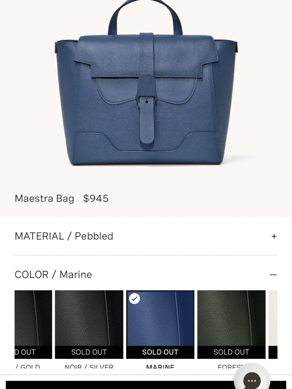 Senreve Maestra Large Navy Leather Handbag with Gold Accents